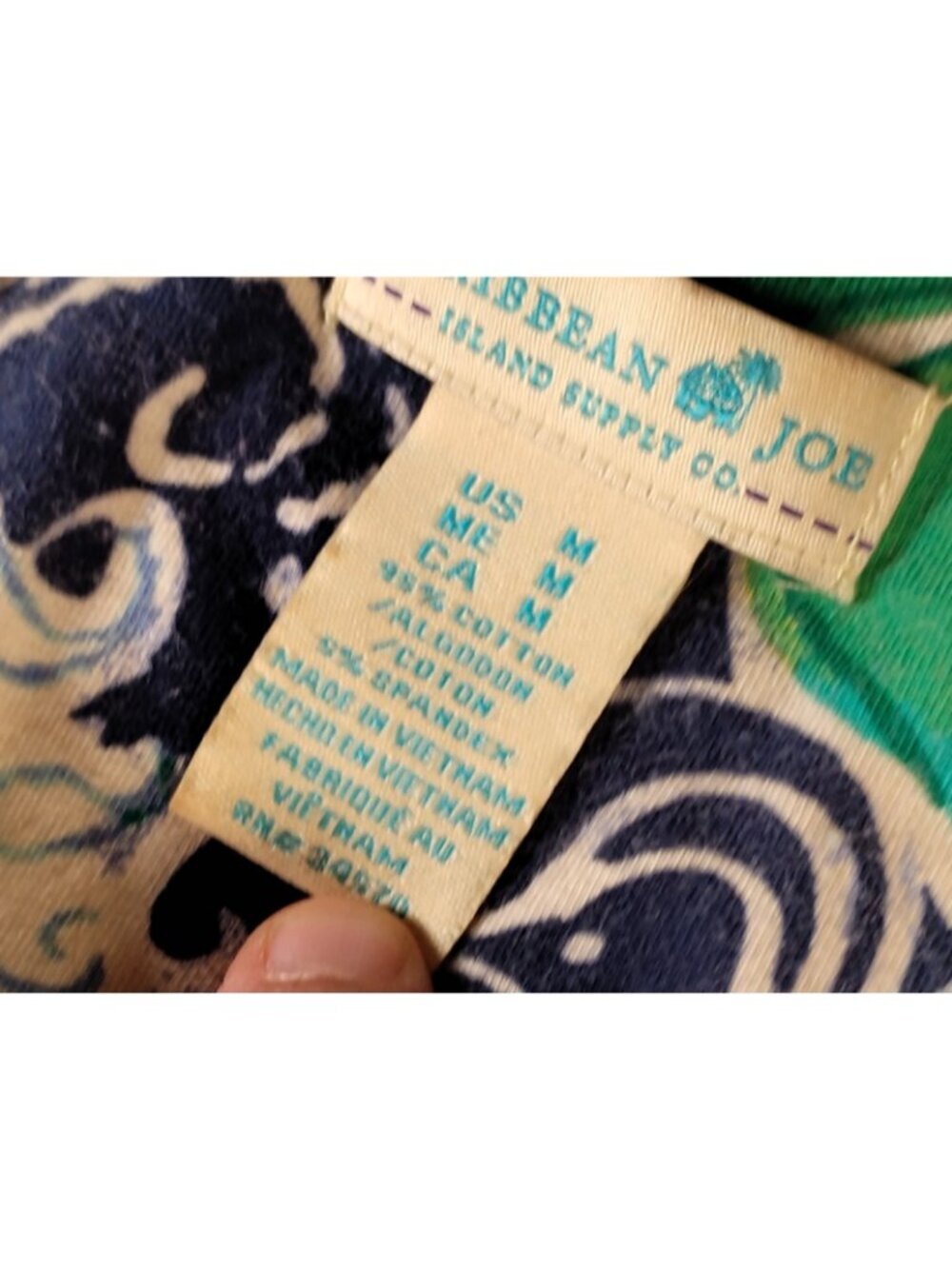 Caribbean Joe Size Medium Pullover Top V-Neck Floral Size Medium Green Blue - Picture 5 of 7